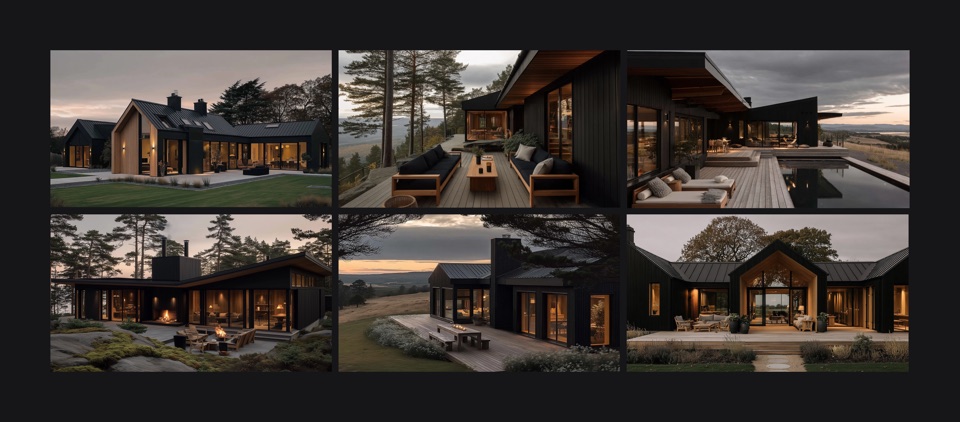 AI-generated Swedish residential houses in different seasons