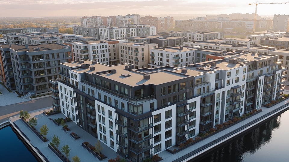 AI-generated aerial view of an urban residential block